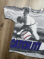 90s Vintage Catch It Baseball Half Tone Art T-Shirt Men’s Large AOP MLB White