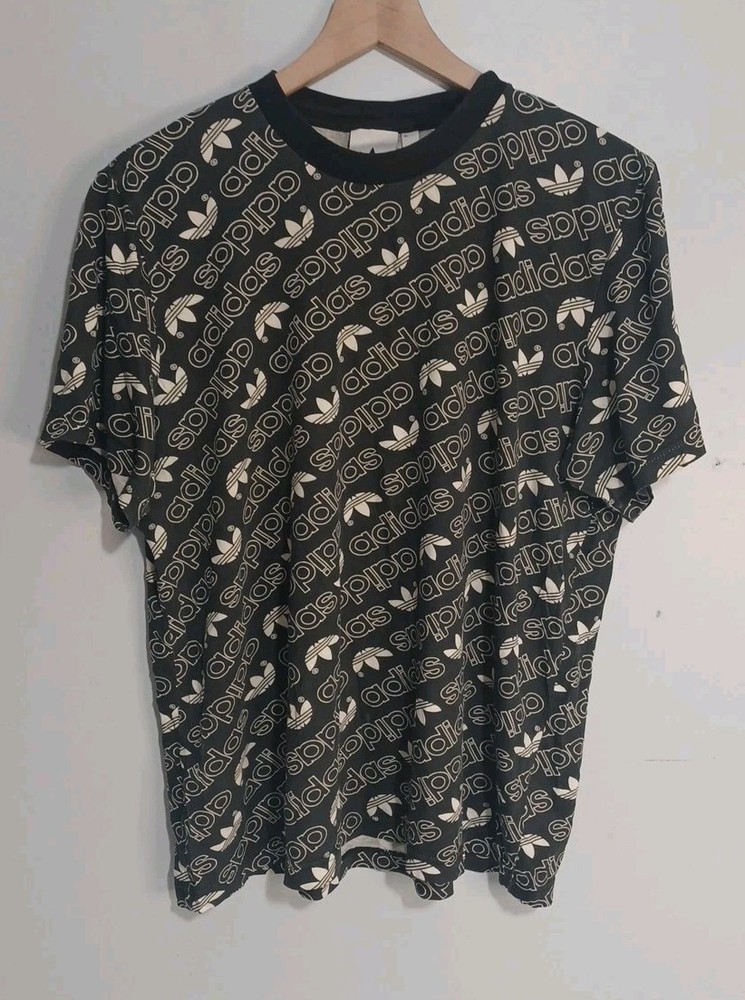 Adidas T-Shirt Mens Sz L Black Short Sleeve Logo Stretch Breathable Tee (N13)