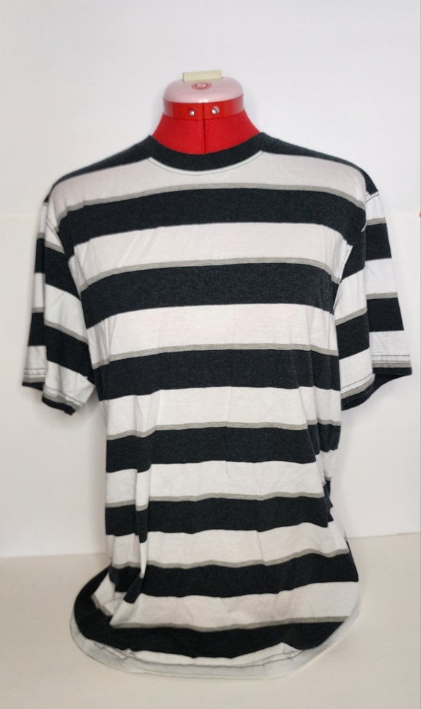 Ocean Pacific Men’s Striped T-Shirt Black White L/G (42-44) Cotton Crew Neck H22