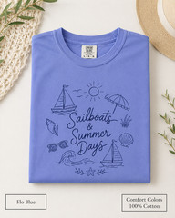 Sailboats & Summer Days Comfort Colors Tee, Nautical Coastal Shirt