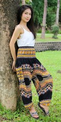 Smocked Waist Harem Baggy Pants, , Rayon Elephant Boho Yoga, 3X-Large, Dashik…