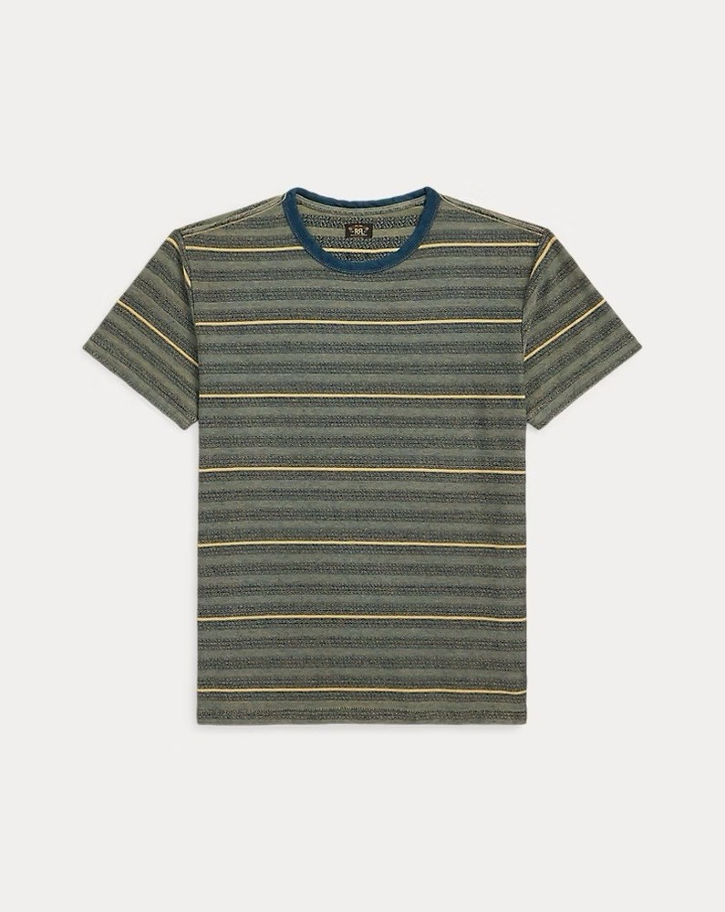 RRL By Ralph Lauren Indigo Striped Jacquard T-ShirtCream/Multi Size XXL