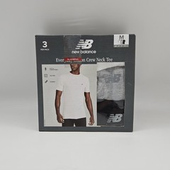 3 Pack NEW BALANCE Mens S M L XL White Gray Black Crew Neck Cotton Logo T Shirts