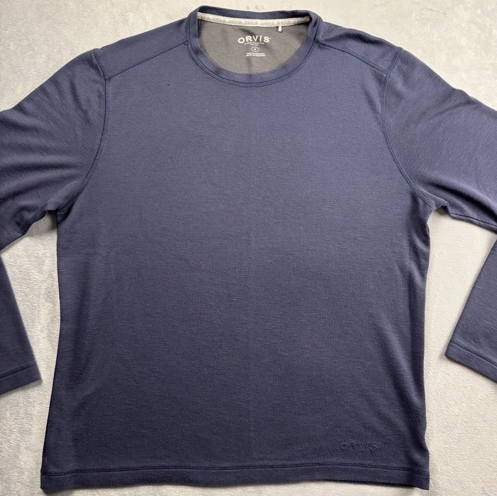 Orvis Crewneck Pullover Shirt Mens Medium Navy Long Sleeve Casual