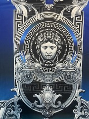 Prestige Men’s Long Sleeve Versace Like Graphic Print Greek Key Shirt Blue 3X