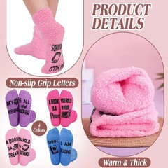 8 Pairs Book Club Socks Gifts Book Lovers Fluffy Fuzzy Slipper Warm Socks for…