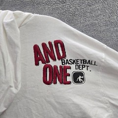 AND1 Men Shirt XL White Hooded Logo Basketball Show Graphic Long Sleeve READ