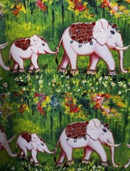 Tommy Vann Short Sleeve T-Shirt Pink Elephants/Green Floral Indian Art To Wear L