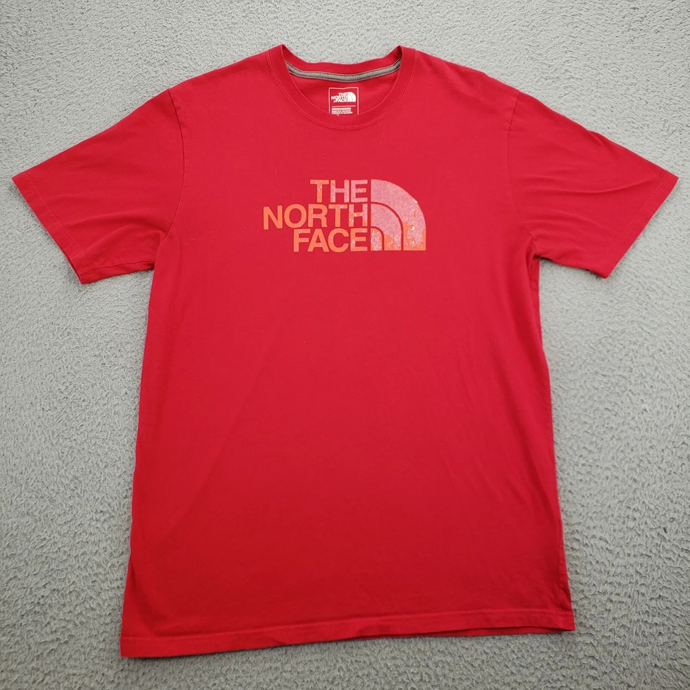 The North Face Shirt Mens Large Red Spellout Large Logo Outdoors Classic Fit