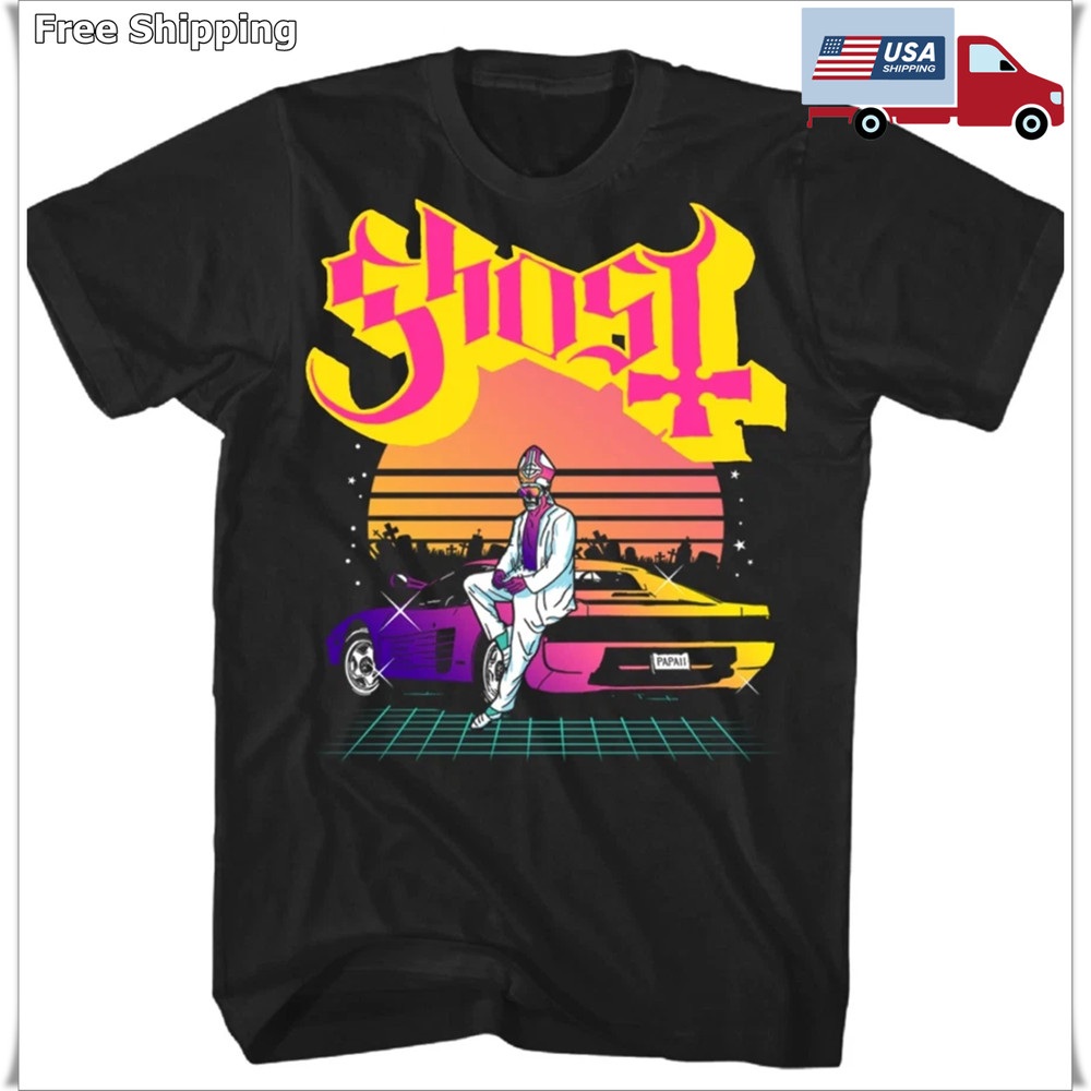 Ghost Papa Lambo Men’s T-Shirt | Rock & Roll Music Classic Band Tee – Black Unis