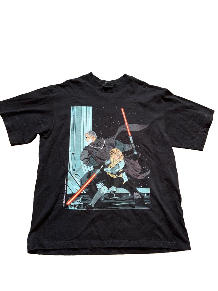 Star Wars Mandalorian Tatooine Traders Shirt Mens XL Black Graphic Darksaber Tee