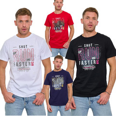Mens Run Print Short Sleeve Crew Neck 100% Cotton T-Shirt ZY06 OFFERTA