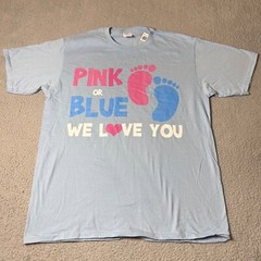 NEW Gender Reveal T-Shirt Men L Graphic Pink or Blue We Love You Baby Shower Tee