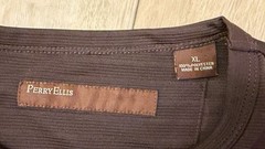 Perry Ellis Polyester Ribbed Knit Crew Neck Short Sleeve Shirt-Men’s XL-Brown