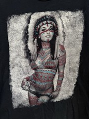 Riot Society Graphic Tee Bikini Model Headdress Print Black L Festival wear Fade
