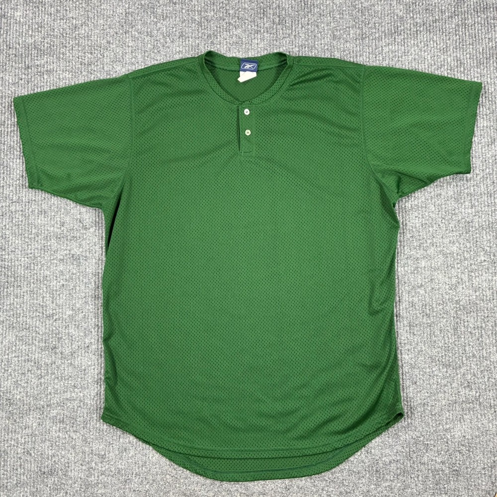 Reebok Mesh Baseball Jersey Shirt Mens Size XL Green Henley Athletic Practice