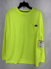 NWT Wrangler Workwear Men’s Hi-Vis Yellow Long Sleeve Pocket T-Shirt Size XL