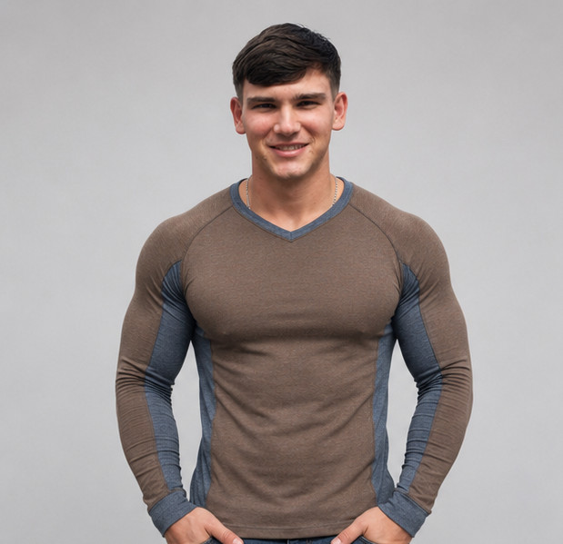 Murano Men’s Slim Fit Large Brown and Blue V Neck Pullover Shirt