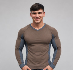 Murano Men’s Slim Fit Large Brown and Blue V Neck Pullover Shirt