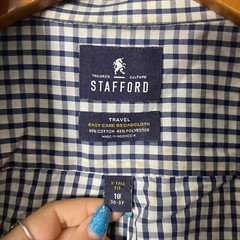 Stafford Travel Broadcloth Plaid Long Sleeve Button Up T-Shirt Size 18