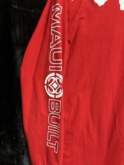 Maui Mens Red Long Sleeve Jersey t-shirt W/Graphic Print Front & Sleeves Sz Lg