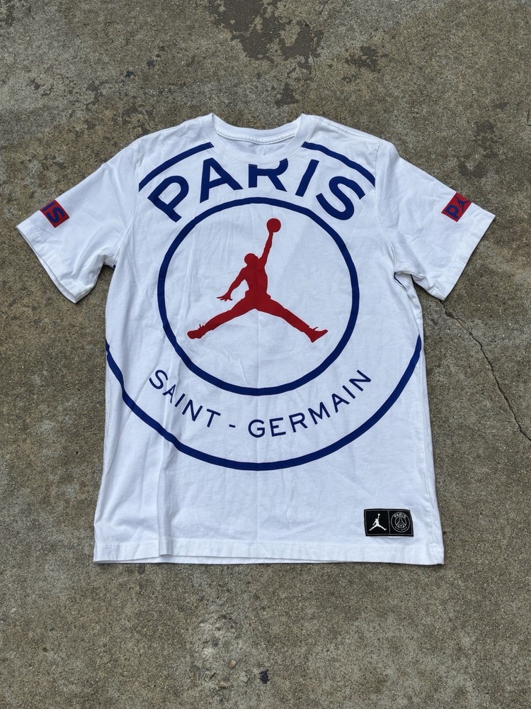 Air Jordan x PSG Paris Saint-Germain White T-Shirt Size L Large Jumpman Logo