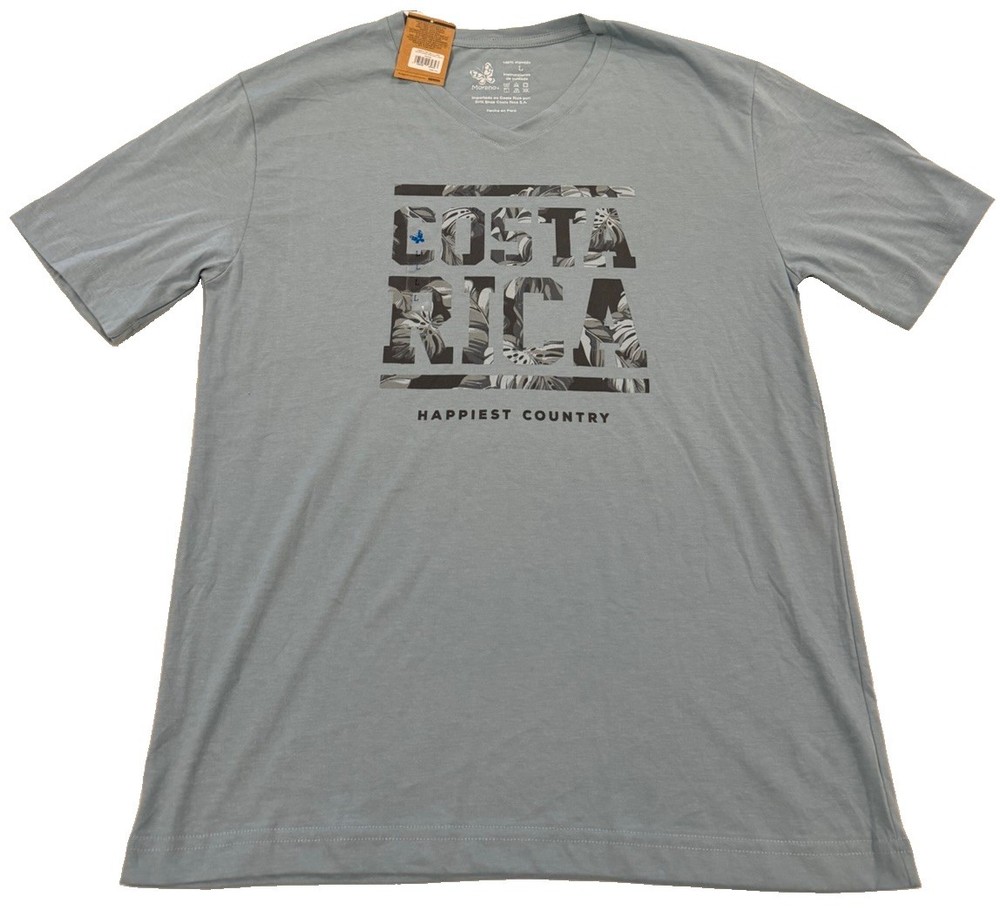 NWT Morpho Costa Rica Graphic T-Shirt Men’s L Tropical Happiest Country Spellout