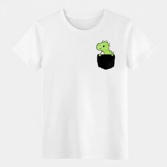 Funny Cartoon Pocket Dino Graphic T-Shirt Unisex Dinosaur Casual Daily Wear.Tee
