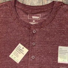 Sonoma Thermal Henley Shirt Men M Maroon Extra Soft Cotton Stretch Warm Gift NWT