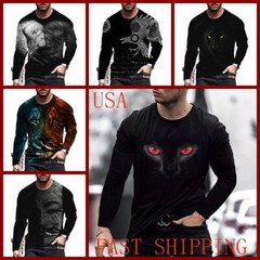 T Shirt Men Black Long Sleeve Lion Panther Graphic Casual Silky Soft T-Shirt Tee