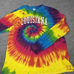 Louisiana Tie Dye Long Sleeve T Shirt Mens XL Rainbow Spiral Hippie Festival Y2K