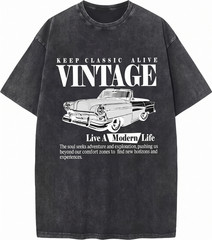 Mens Vintage Wash Retro T-Shirt Keep Classic Alive Graphic Streetwear Tee