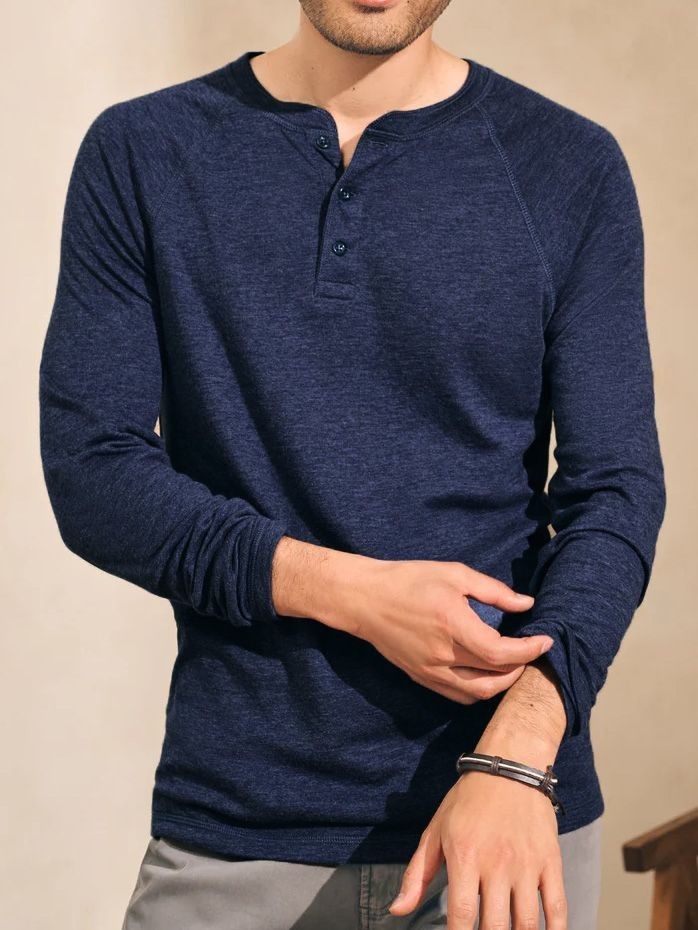Faherty Cloud Henley T Shirt Mens XXL Navy Blue Heather Long Sleeve $98 NWT