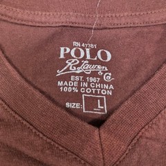 Polo Ralph Lauren Mens V-Neck T-Shirt Maroon Burgundy Cotton Pony Logo Size L