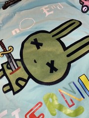 Eternity BC/AD Mens Turquoise Blue Aqua Rabbit Pig Print Shirt Small Embroidered