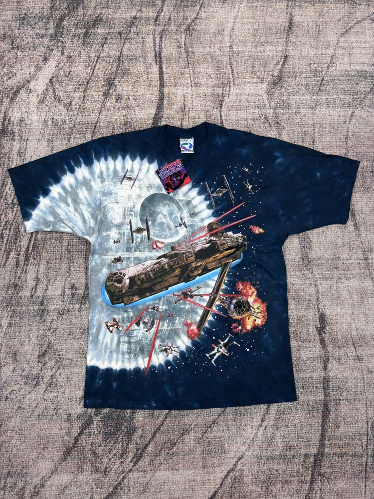NWT VTG 1997 Liquid Blue Star Wars Millennium Falcon Space Battle T-Shirt Size L