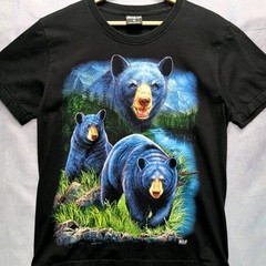 Wild Men’s Bear Graphic T-Shirt Size M Black Blue Wildlife Animal Print Tee