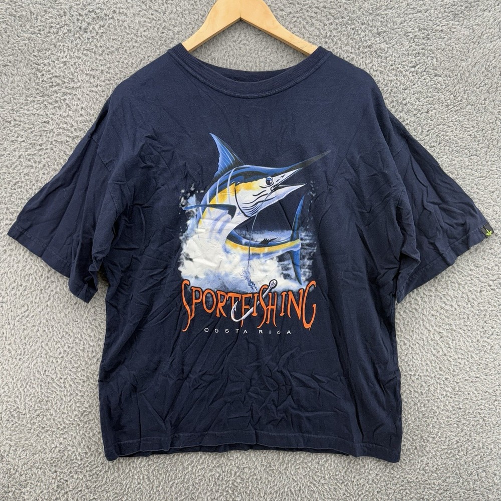 Vintage Legalize Costa Rica Sport Fishing Navy Blue Short Sleeve T-Shirt Sz XXL