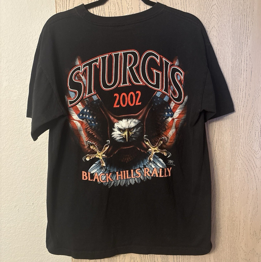 Sport Attack Sturgis 2002 Black Hills Rally Double-Sided Cotton Tee L