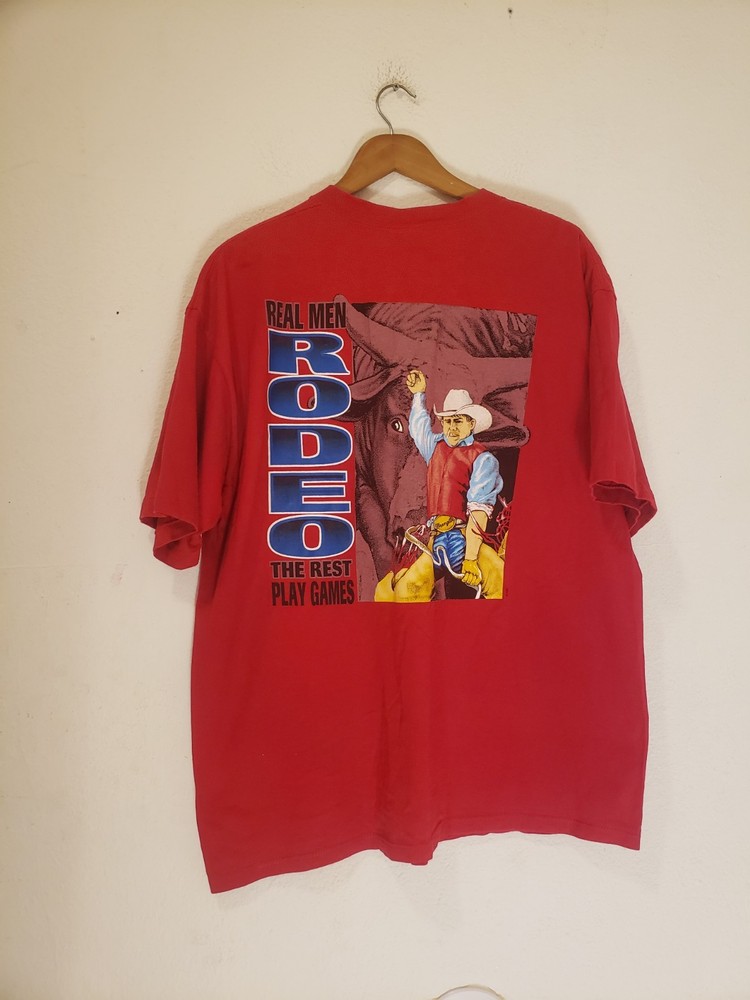 Vtg 90s Wrangler Rodeo TShirt XL Western Cowboy Horse Graphic USA Red