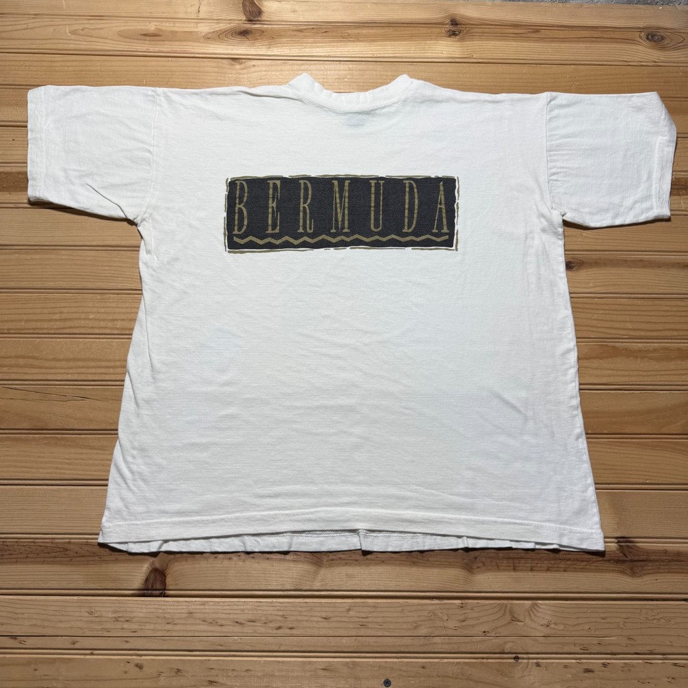 Vintage 90s Bermuda Box Logo Beach Island Resort Graphic Souvenir T-Shirt – XL