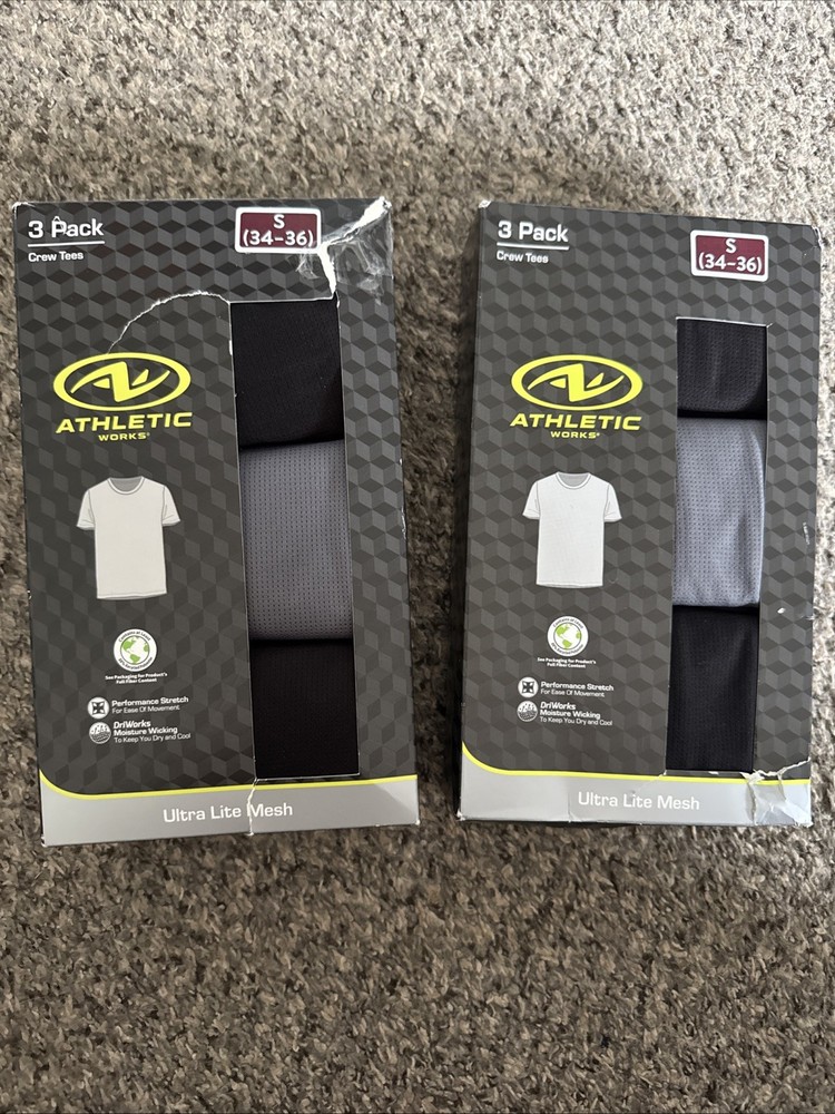 2 Packs Of 3 Athletic Works Men’s S 34-36 Crew Neck T-Shirts Performance (6 )