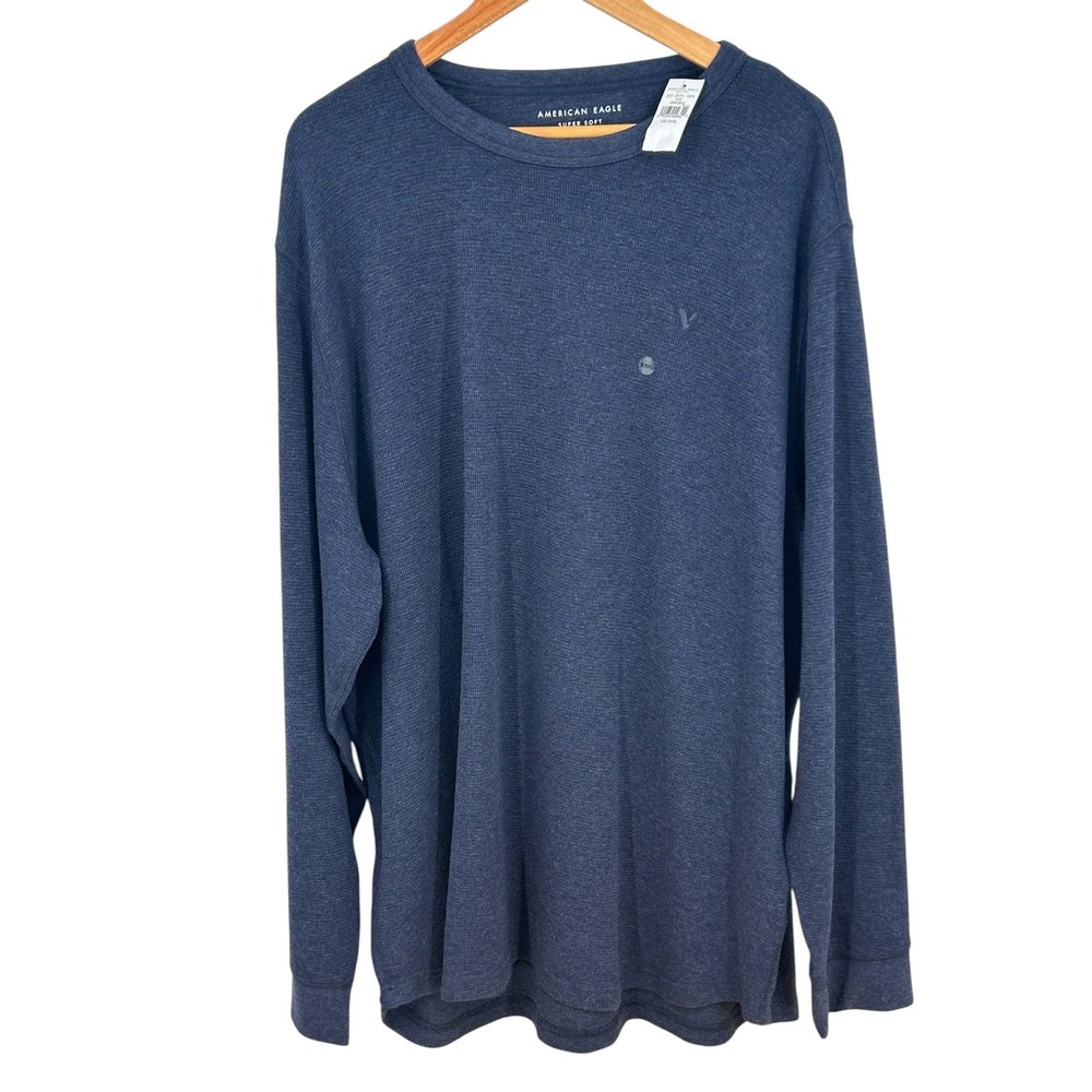 American Eagle Super Soft Long Sleeve Waffle Knit Shirt Blue XXXL
