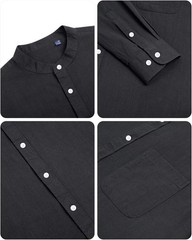 Men’s Linen Button Down Shirt Long Sleeve Band Collar Casual Beach Top