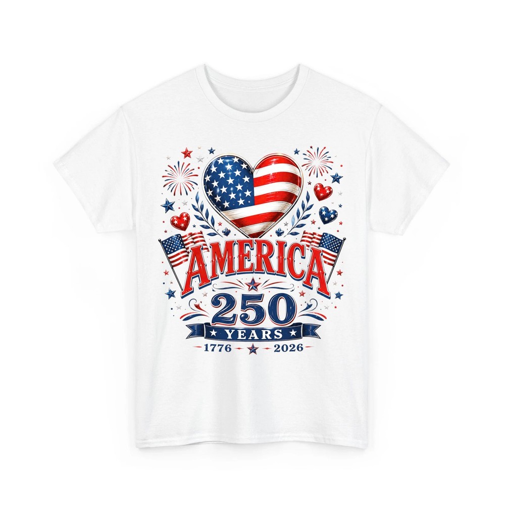 250th Anniversary America Flag Heart 250 Years 1776-2026 4th Of July T-Shirt