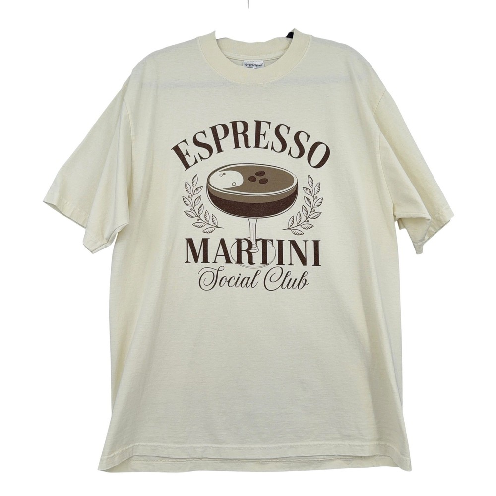 Shaka Wear Espresso Martini Graphic T-Shirt Mens L 100% Cotton Cream