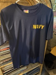 Soffe Mens Blue/Yellow Navy Graphic Logo Print Crew Neck T-Shirt Size M