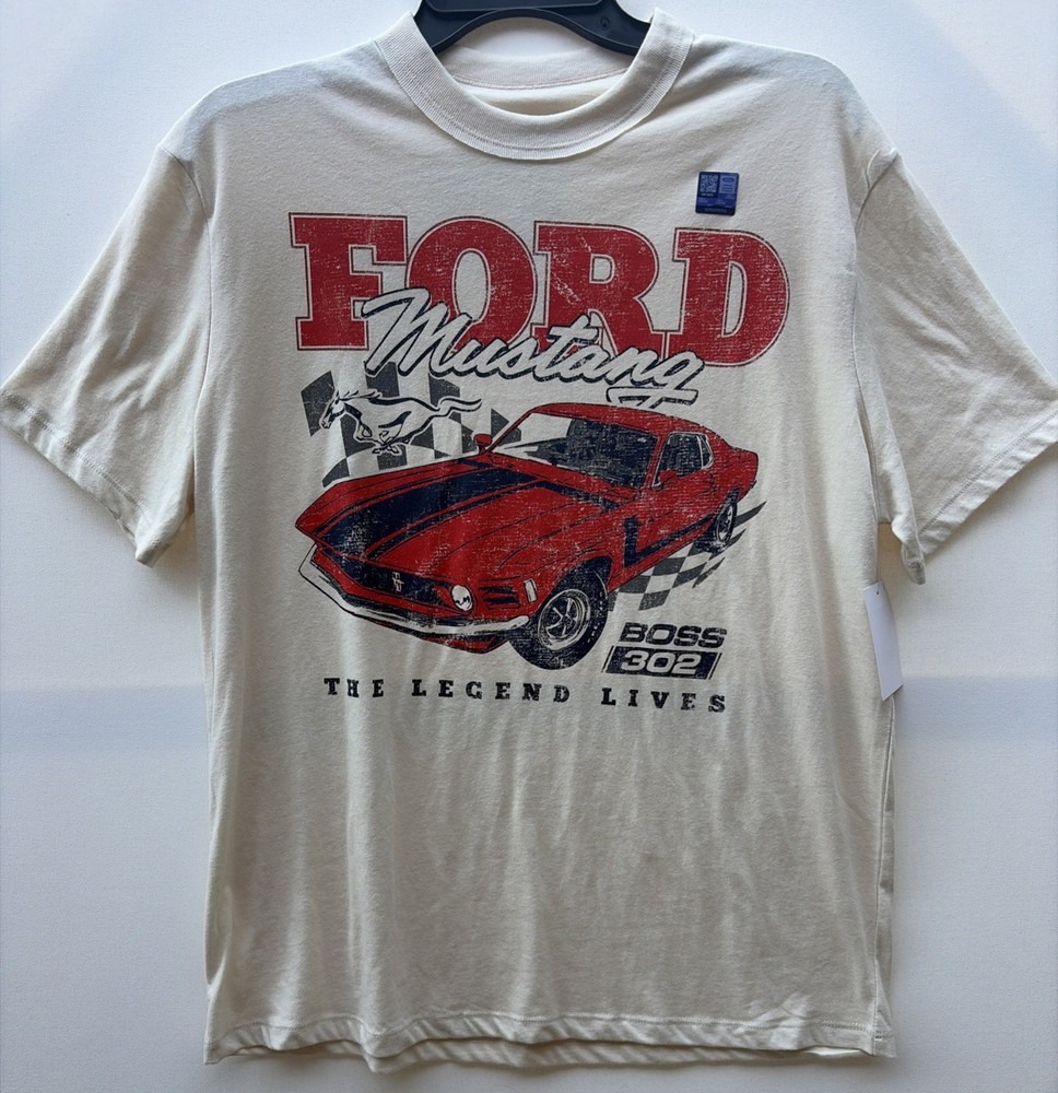 Ford Mustang Boss 302 Shirt Mens Small Cream Graphic T Shirt Muscle Car 2025