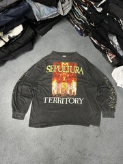 Vintage 90s Sepultura Territory Metal Band T-Shirt Long Sleeve, Blue Grape