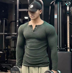 Spring Men Fitness Big Henry Collar Sports T-Shirt Breathable Athletic Tee